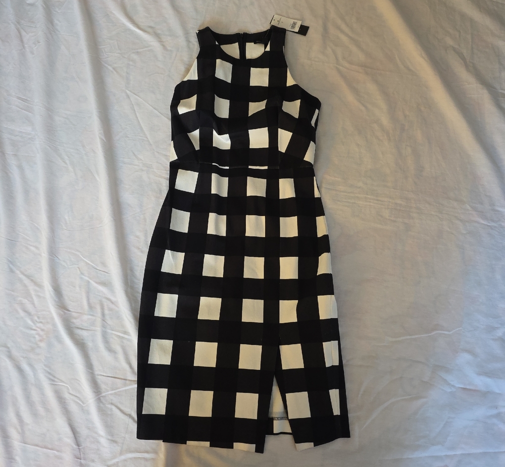 Banana Republic Black and Cream Checkered Midi Dress